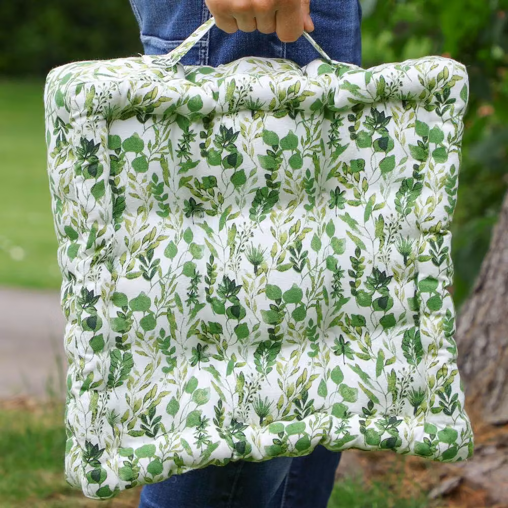 Dibor Set of 4 Green Leaf Print Quilted Chair Seat Pads in White and Green, W: 40 cm x D: 40 cm – 2