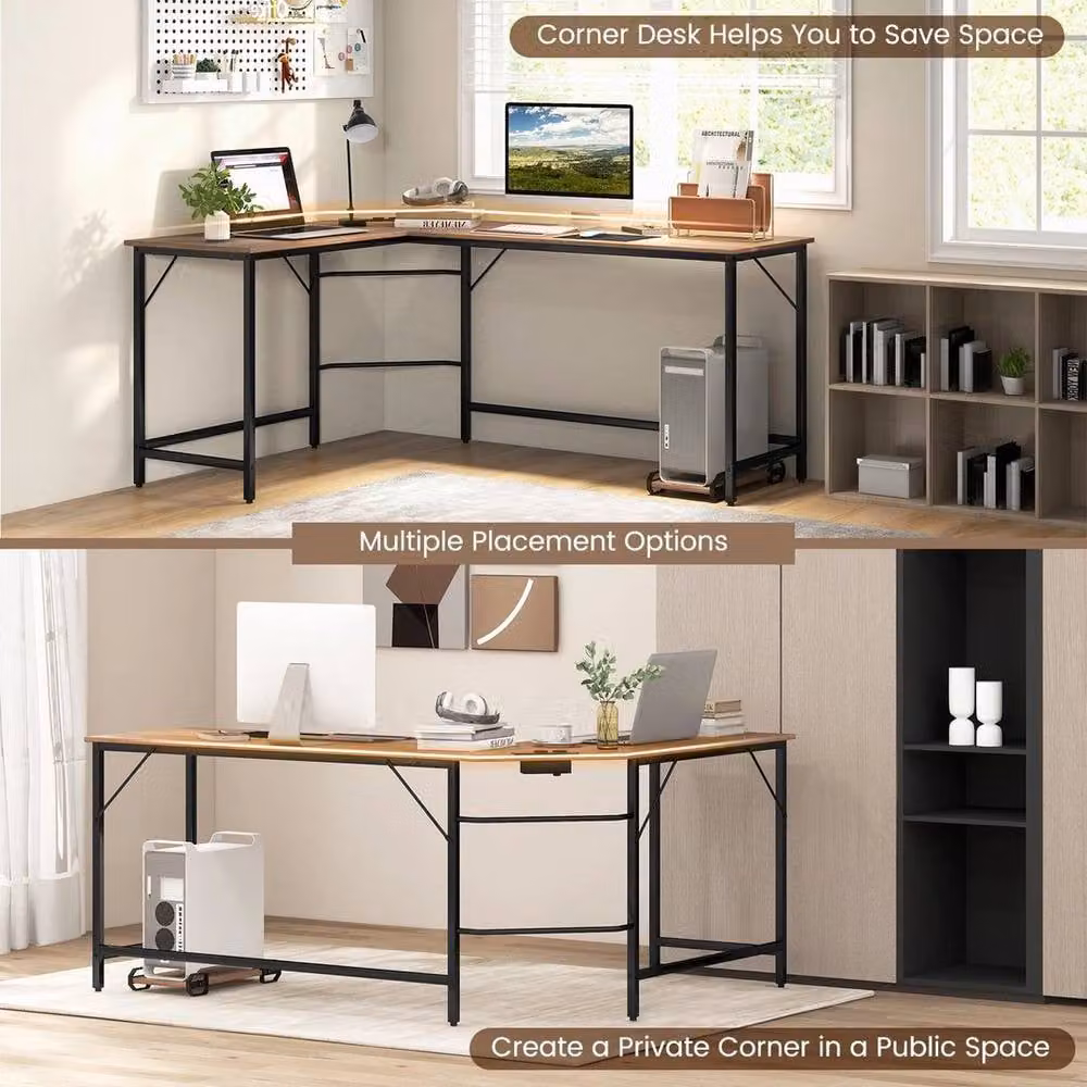 FORGEVIO L Shaped Gaming Desk with CPU Stand in Brown – 3