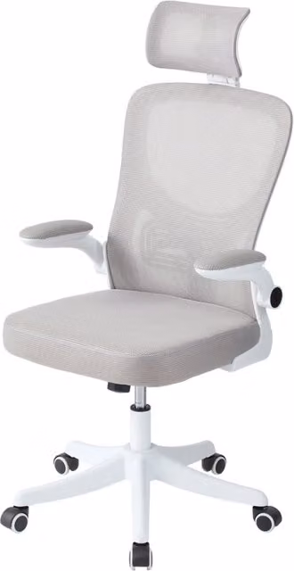Livingandhome Modern Height Adjustable Fabric Task Chair with Headrest, Armrests and 360 Swivel in White and Grey
