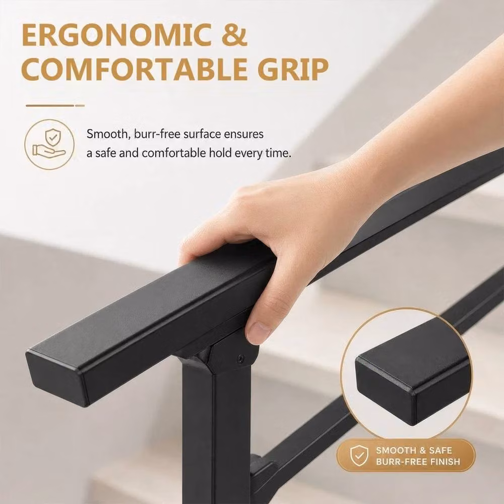 NESTLUNE Zinc Steel 3-Step Balustrade Stair Grab Rail in Black, W: 100 cm, H: 52 cm, D: 5.2 cm – 4