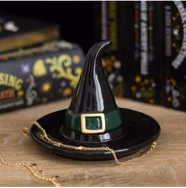 KDMD Black Witch Hat Ceramic Trinket Dish for Jewelry Storage