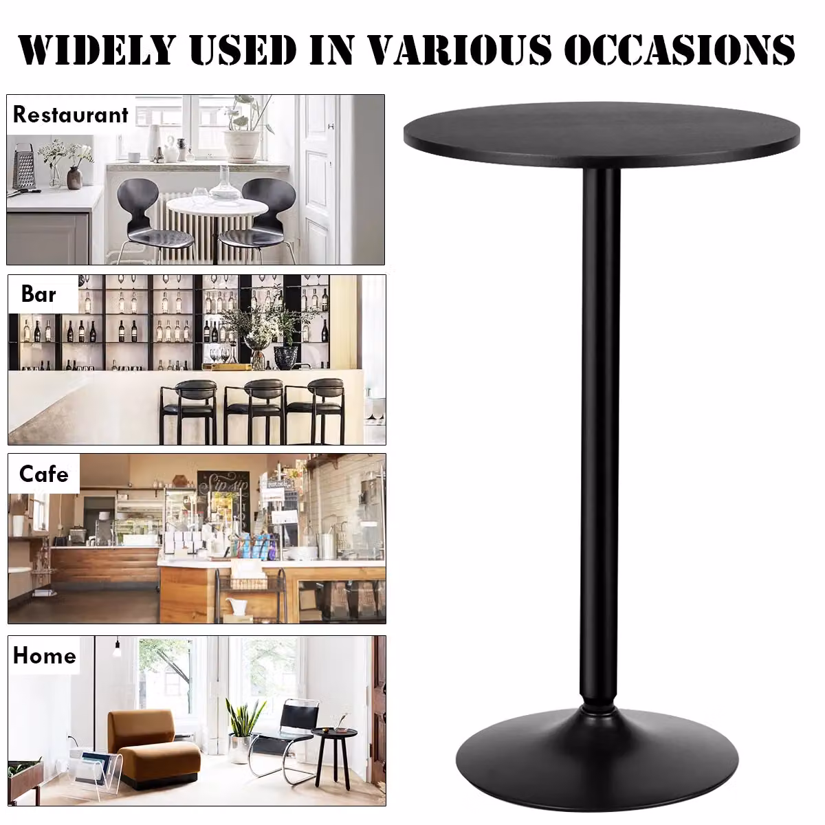 Costway Round Top Pub and Bar Table in Black with Solid Base – 5