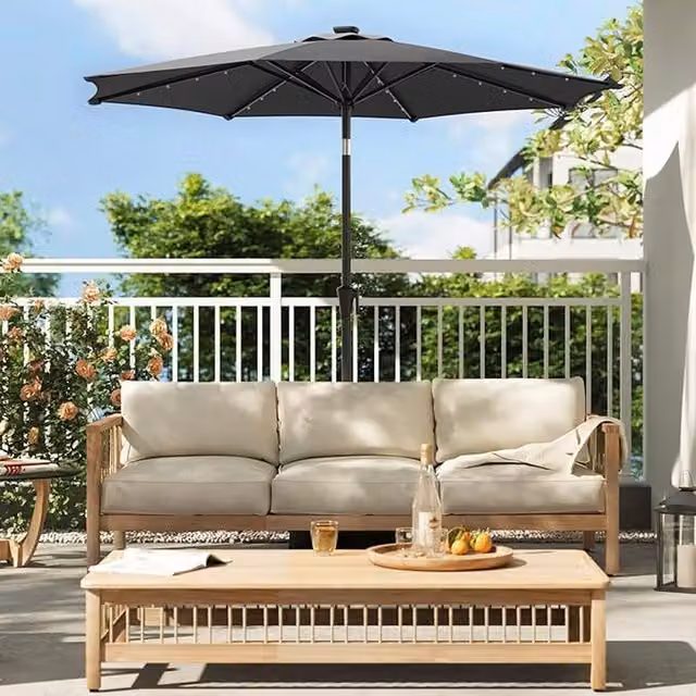 SONGMICS LED Parasol with UPF 50 UV Protection and Tilt, Grey