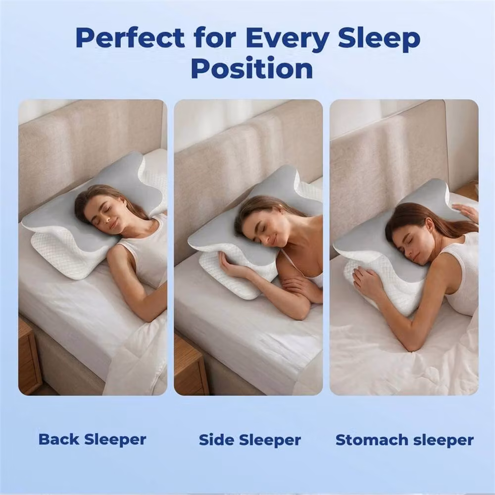 FLAVORA Ergonomic Orthopaedic Cervical Memory Foam Pillow in Grey with Removable Breathable Cover – 2