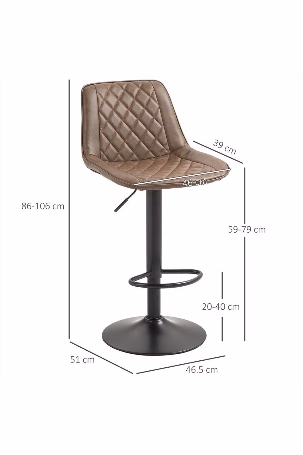 ERGOVEXA Set of 2 Retro Adjustable Bar Stools in Brown Synthetic Leather – 2
