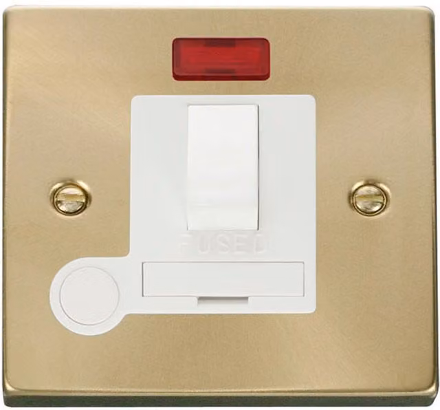 SE HOME Satin Brushed Brass 13A Switched Fused Connection Unit with Neon and Flex in White and Gold