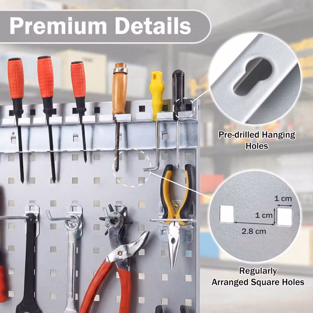 VOGREX Wall-Mounted Metal Pegboard Organizer, 3 Boards, Silver – 2
