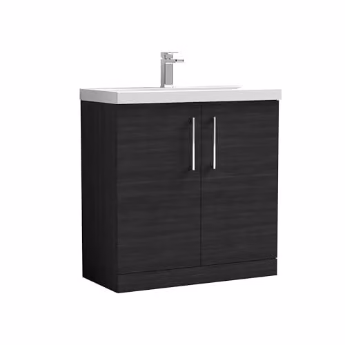 Balterley Charcoal Black Floor Standing Bathroom Vanity Unit with Basin and Soft Close 2 Doors, W/D/H: 81 x 39 x 84 cm – 1