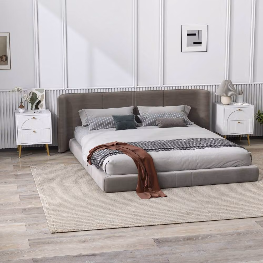 STILVORA Set of 2 Modern Bedside Tables with 2 Drawers in White and Gold – 2
