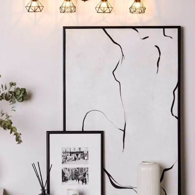 Wyld and Coco 4-Light Black Metal Ceiling Lamp with Adjustable Cage Shades