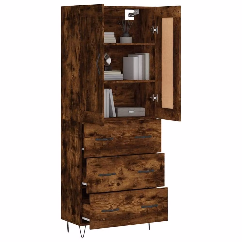 Berkfield Home Smoked Oak Highboard in Brown, W/D/H: 69.5 x 34 x 180 cm – 3
