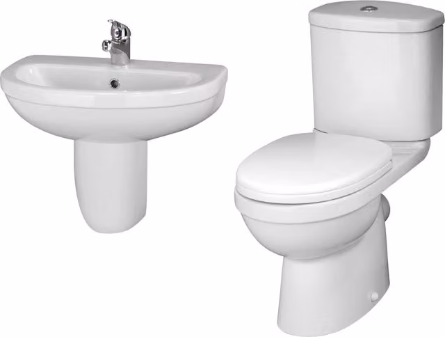 Balterley Vito Suite in White featuring a 550mm Semi Pedestal Basin and Soft-Close Toilet Seat – 1