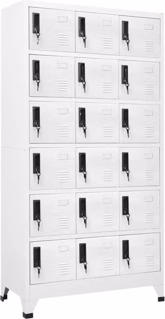 Berkfield Home White Steel Locker Cabinet with Hinged Doors, W/D/H: 90 x 40 x 180 cm