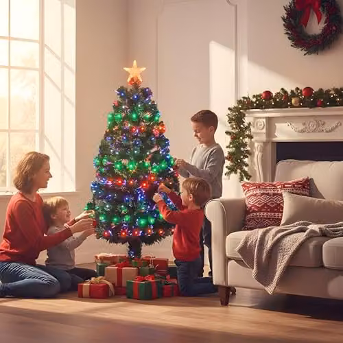Shatchi 120 cm Green Fibre Optic Christmas Tree with Multicolour LED Lights – 4