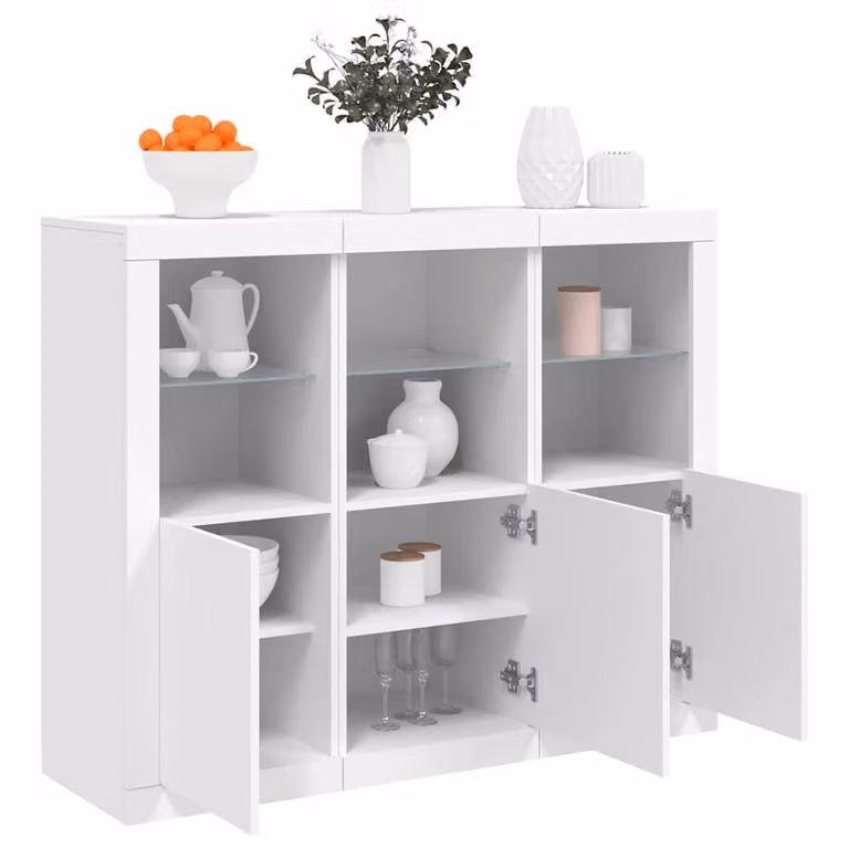 Berkfield Home Set of 3 Modern White Sideboards with Integrated LED Lighting and Glass Details