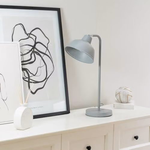 ValueLights Grey Metal Industrial Dome Table Lamp with LED Bulb, H: 55 cm, W: 30 cm, D: 18 cm – 2