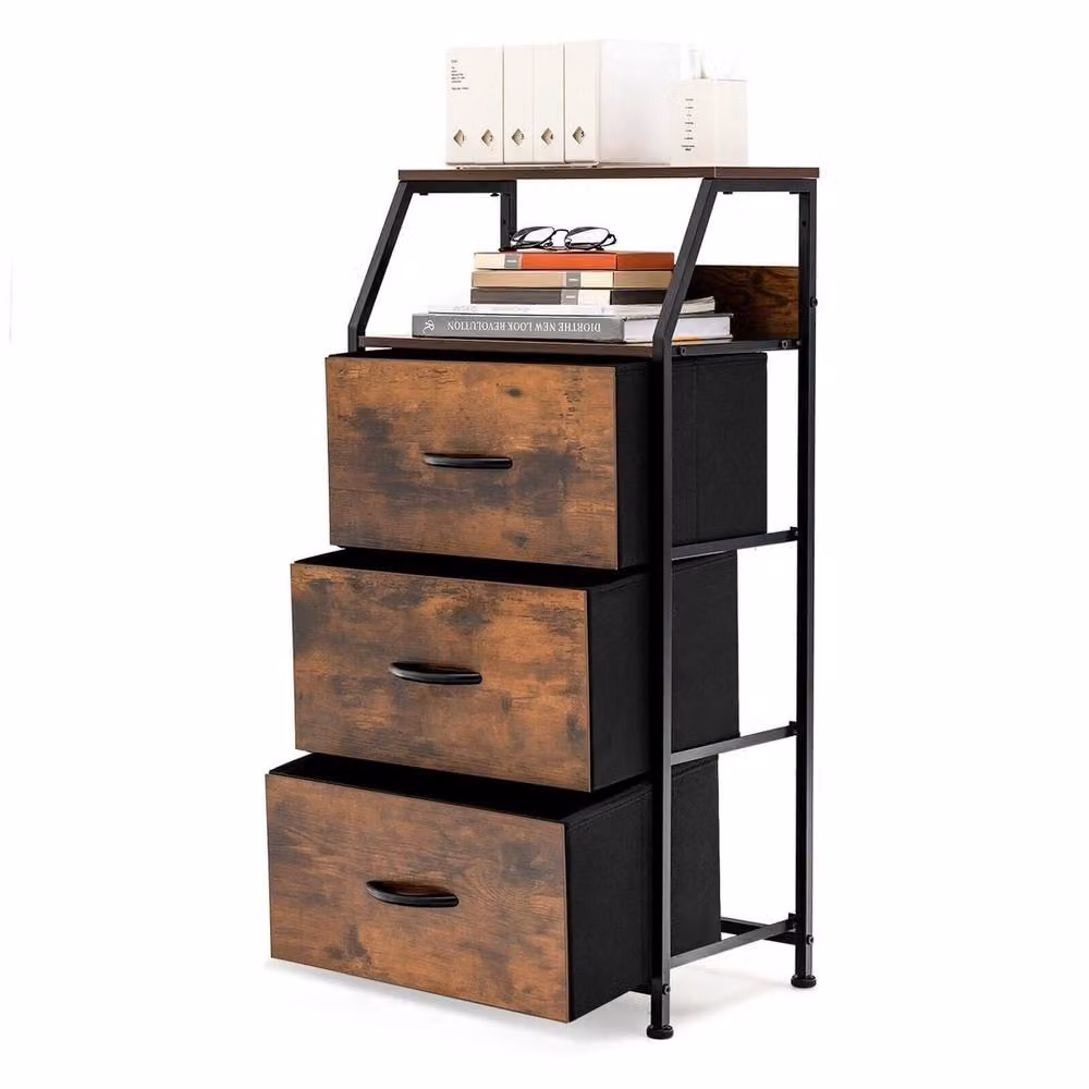 VOGREX Industrial 3 Fabric Drawer Storage Dresser in Brown – 6
