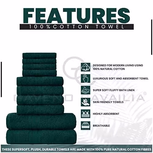 GAVENO CAVAILIA 10 Piece Soft 100% Cotton Towel Bale Set in Green – 2