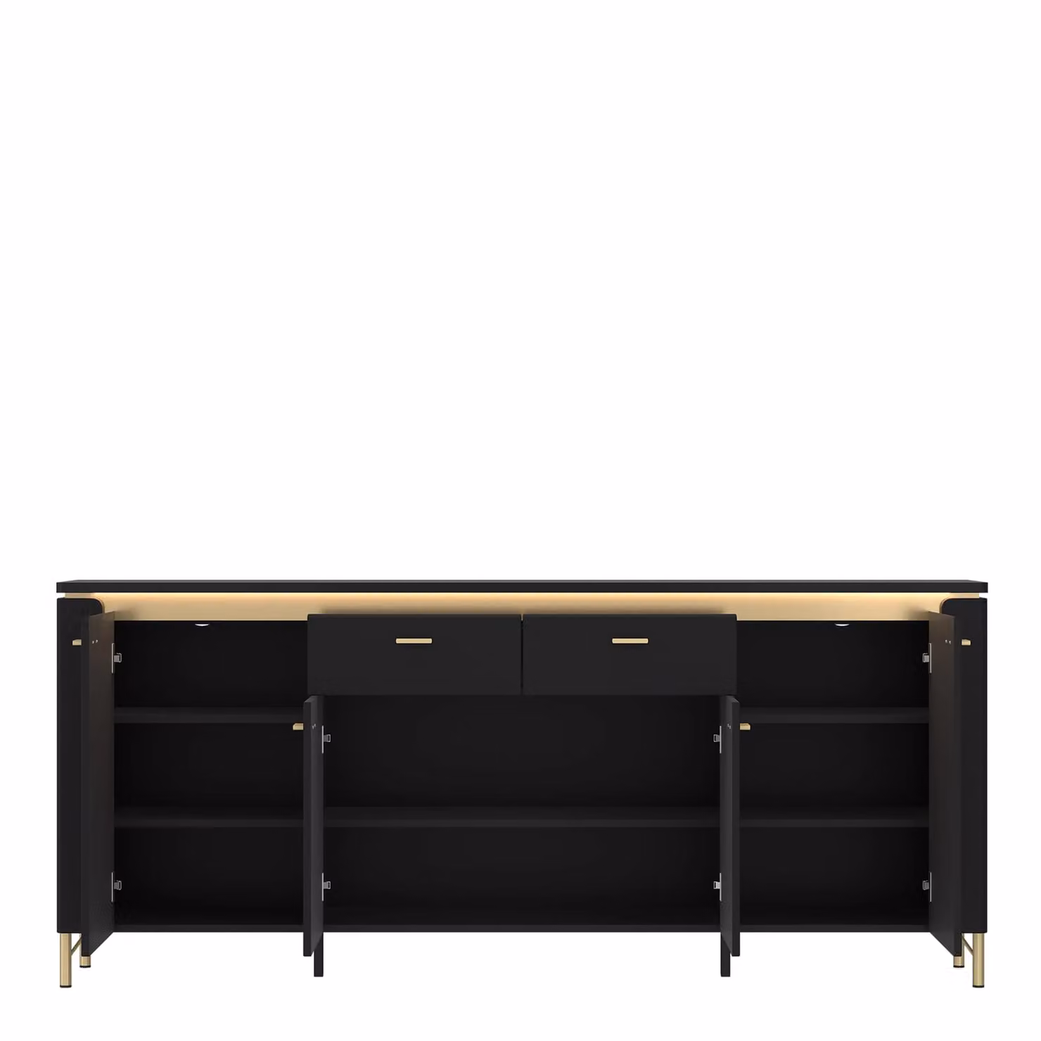 Furniture To Go Genoa Modern Sideboard with 4 Doors, 2 Drawers and Integrated Lighting in Black Matt and Gold – 2