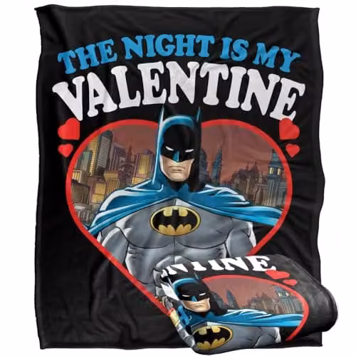 LOGOVISION Batman The Night Is My Valentine Super Soft Silky Touch Fleece Throw Blanket, Multicolour, W: 152 cm, D: 127 cm