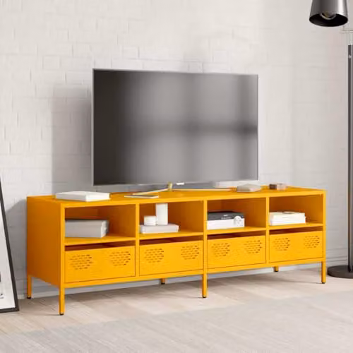 vidaXL Industrial Metal TV Cabinet in Mustard Yellow, W/D/H: 135 x 39 x 43.5 cm – 3