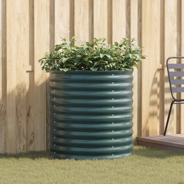 Berkfield Home Garden Green Galvanised Steel Raised Bed W/D/H: 80 x 80 x 81 cm