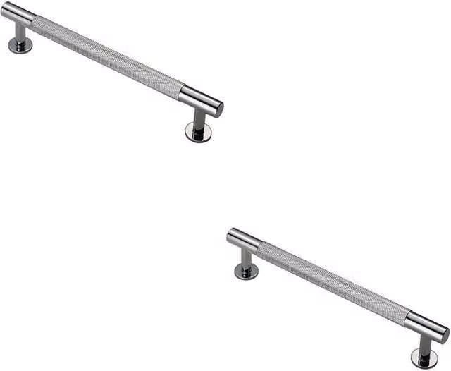 Loops 2x Knurled Bar Door Pull Handles in Chrome, W: 190 mm, D: 13 mm, Fixing Centres: 160 mm