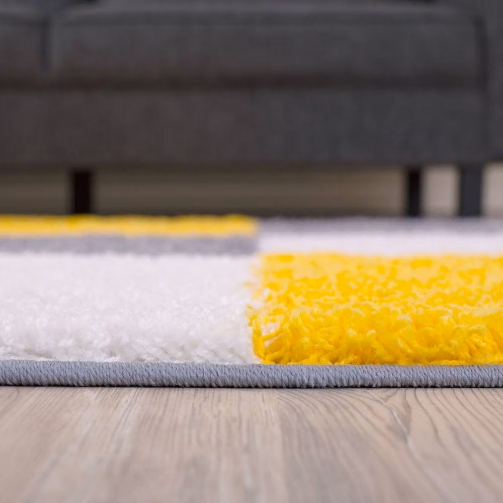 THE RUGS Soft Check High Pile Shaggy Rug in Yellow, W/D/H: 180 x 270 cm – 5