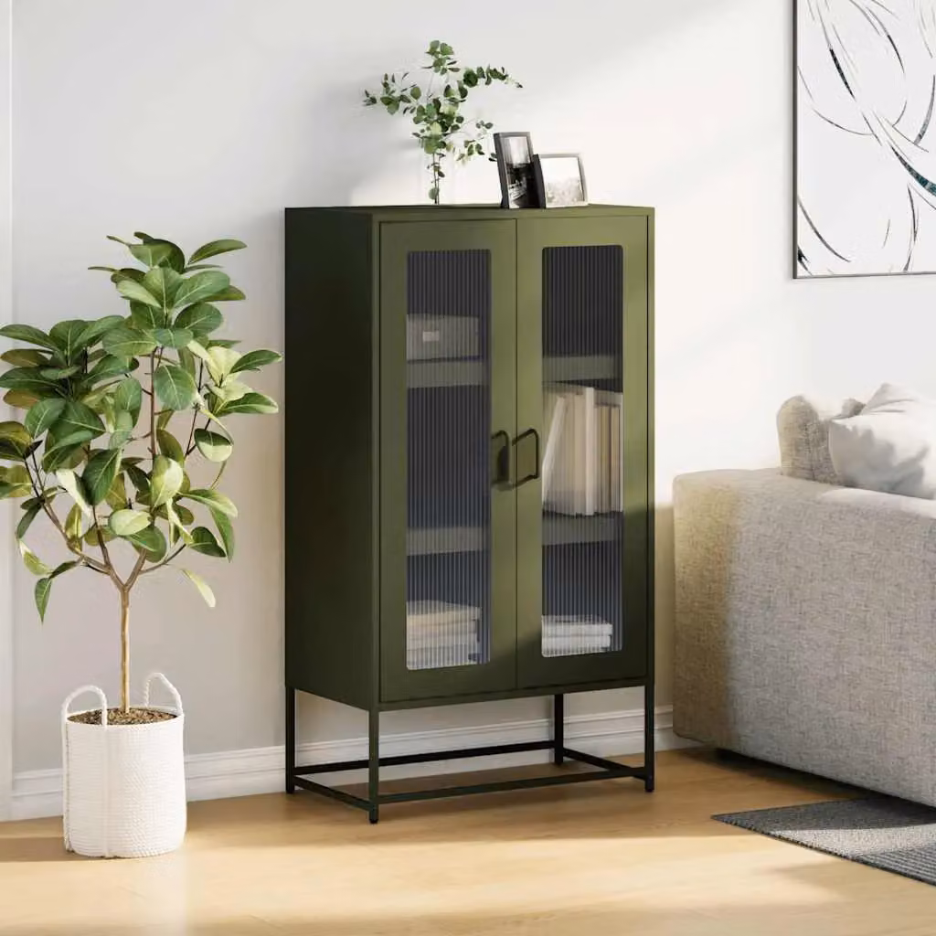 Berkfield Home Modern Highboard in Olive Green with Glass Doors, W/D/H: 68 x 39 x 123 cm – 3