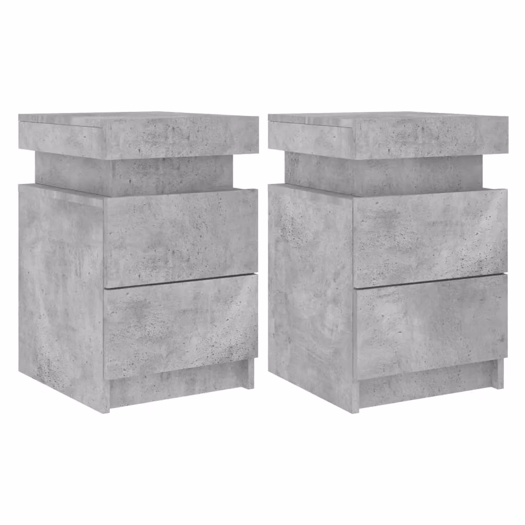 Berkfield Home Bedside Cabinets with Integrated LED Lights, 2 Pack, Concrete Grey, W/D/H: 35 x 39 x 55 cm – 2