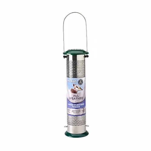 Peckish Large All Weather Metal Nyjer Seed Bird Feeder in Green and Silver – 1