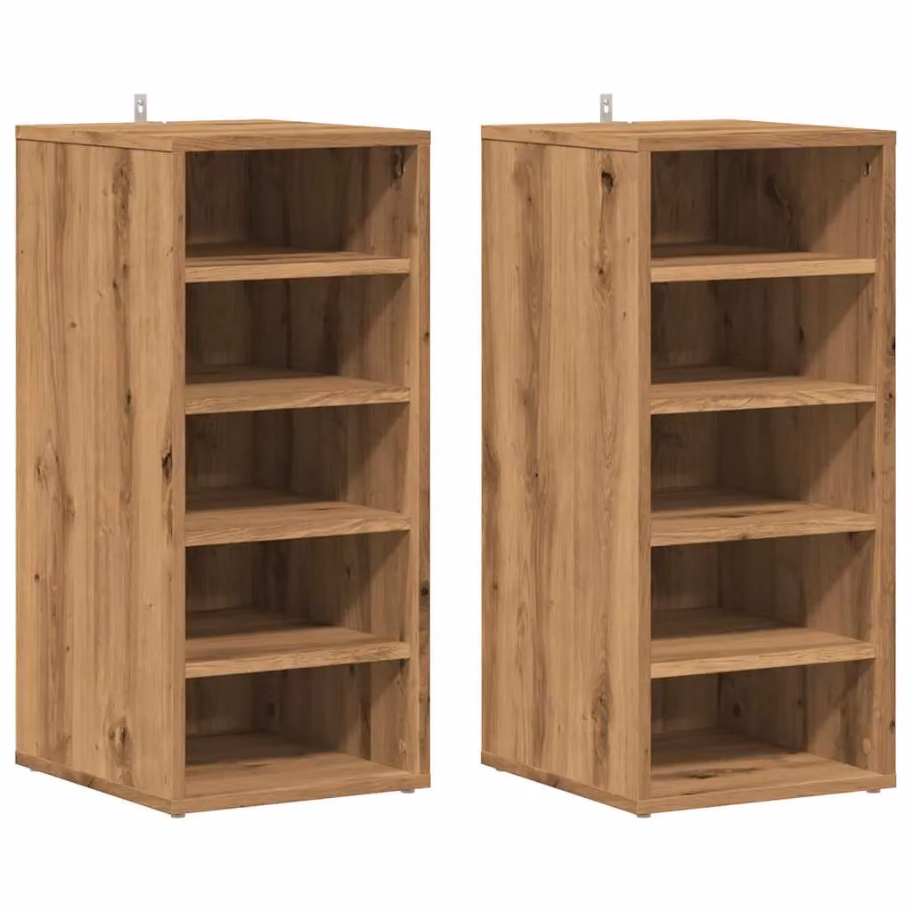 Berkfield Home Artisan Oak Shoe Cabinets, 2 Piece Set in Brown, W/D/H: 32 x 35 x 70 cm – 2