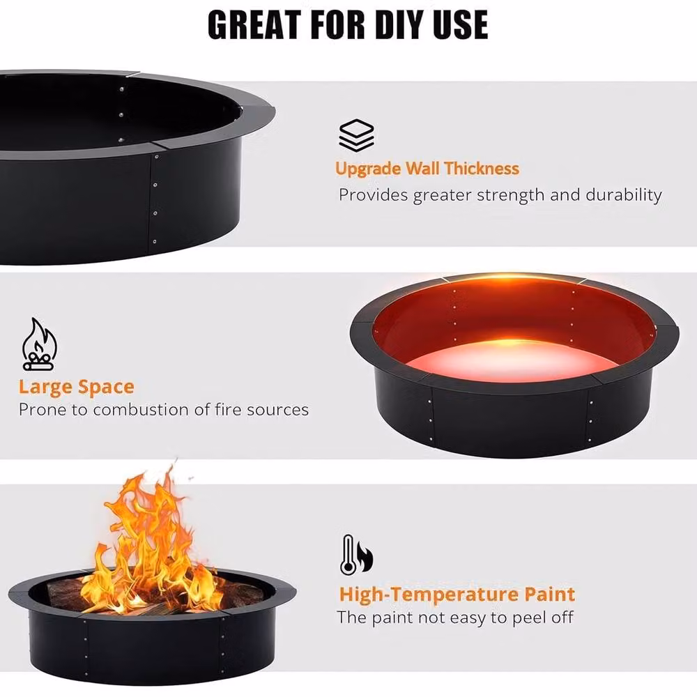 VOGREX Black Metal Round Smokeless Fire Pit and DIY Campfire Ring, Diameter: 121.92 cm – 5