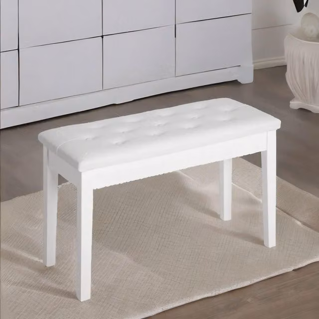 FURNOS Tufted Faux Leather Piano Bench with Storage in White