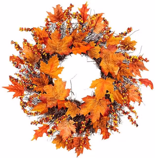 SPETLEK Orange Autumn Berries and Maple Leaf Hanging Wreath, W/D/H: 100 x 15 x 15 cm – 1