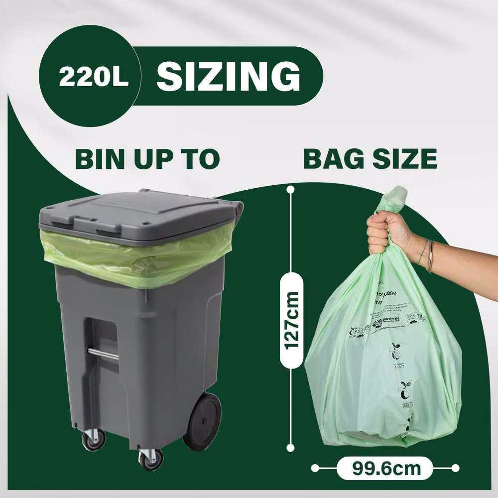 ECONX 220 Litre Biodegradable and Compostable Bin Liners, Green, 50 Pack – 5
