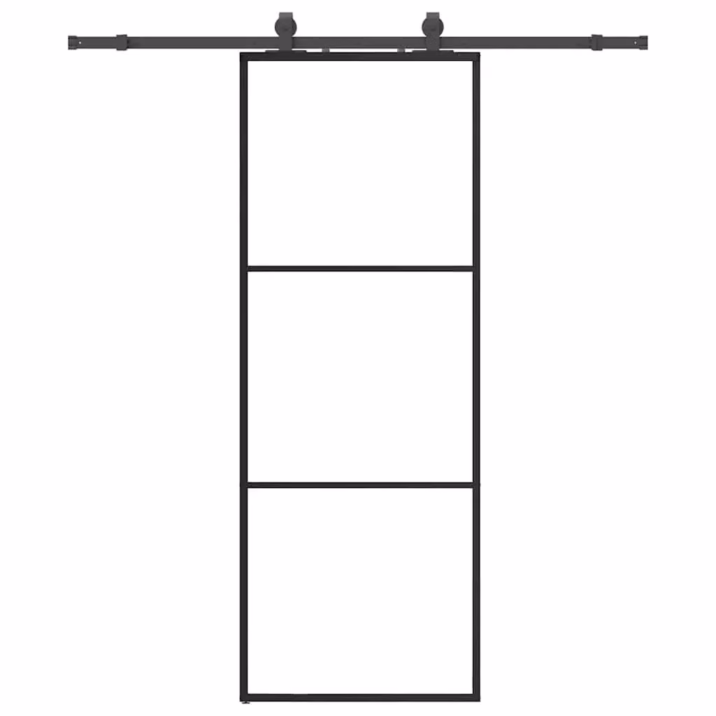 Berkfield Home Modern Sliding Glass Door with Hardware Set in Black, W: 76 cm, H: 205 cm – 2
