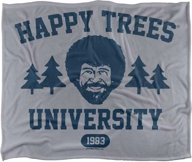 Bob Ross Happy Trees University Silky Touch Super Soft Fluffy Polyester Throw Blanket in Multicolour, Large – 1
