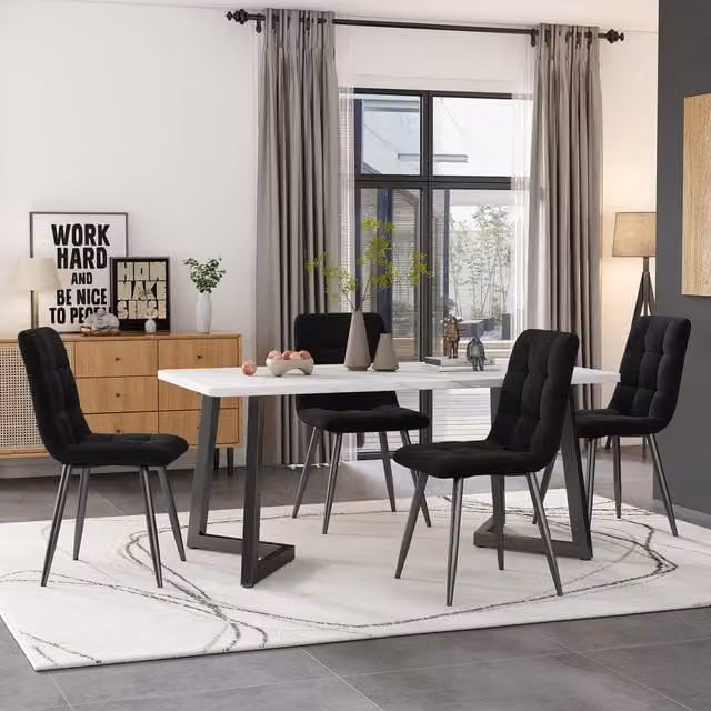 Matteo Modern Rectangular Dining Table in White and Black, W: 117 cm, D: 68 cm, H: 75 cm