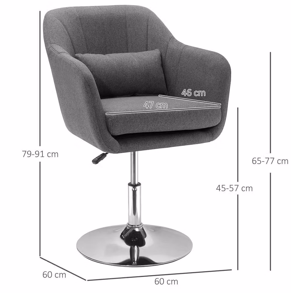 STILVORA Height Adjustable Swivel Vanity Chair in Grey Fabric with Armrests – 2