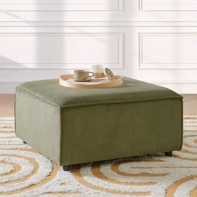 Wyld and Coco Green Cord Modular Ottoman Footstool with Black Metal Legs