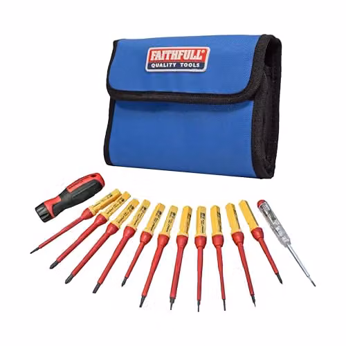Faithfull 13 Piece Quick Change VDE Screwdriver Set with Storage Wallet in Red – 1