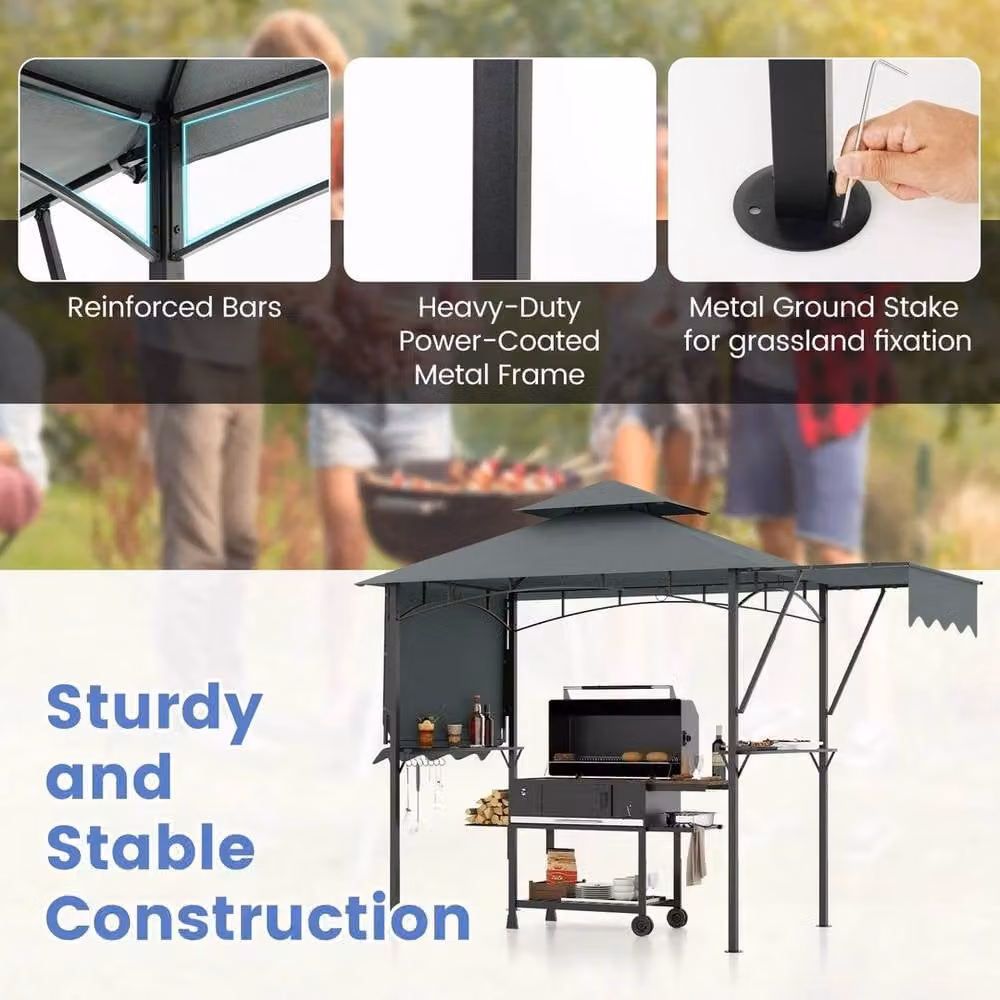 Kelvenix Backyard Barbecue Picnic Tent Grey Grill Gazebo W: 398 cm, D: 153 cm, H: 256 cm – 5