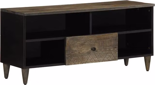 Berkfield Home Mid Century Mango Wood TV Cabinet in Black and Brown, W/D/H: 100 x 33 x 46 cm