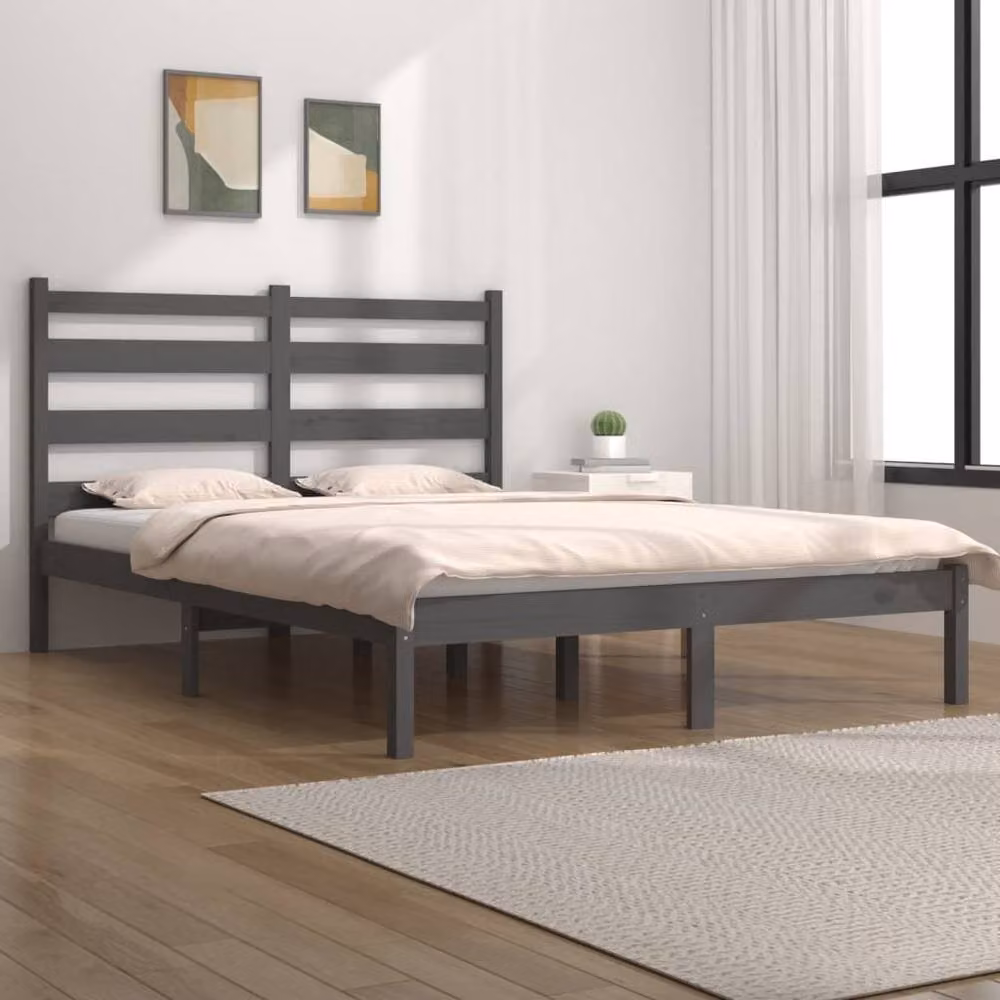 Berkfield Home Beautiful Bed Frame in Grey Solid Pine Wood, W/D/H: 200 x 200 x 205.5 cm – 2