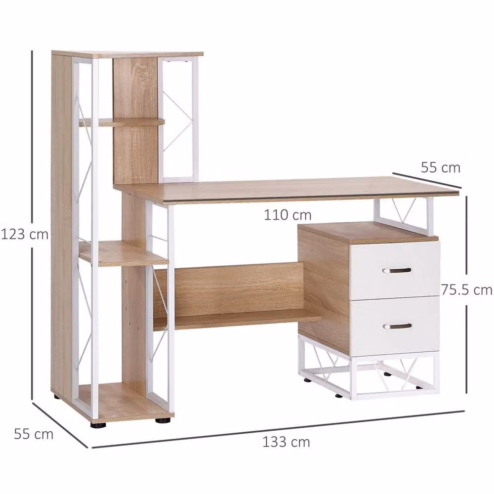 FORGEVIO Multicolour Computer Desk with 2 Drawers and Multi-Shelves – 2