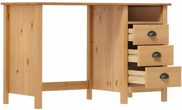 Berkfield Home Stylish Writing Desk with 3 Drawers in Brown Solid Pine Wood, W/D/H: 120 x 50 x 74 cm