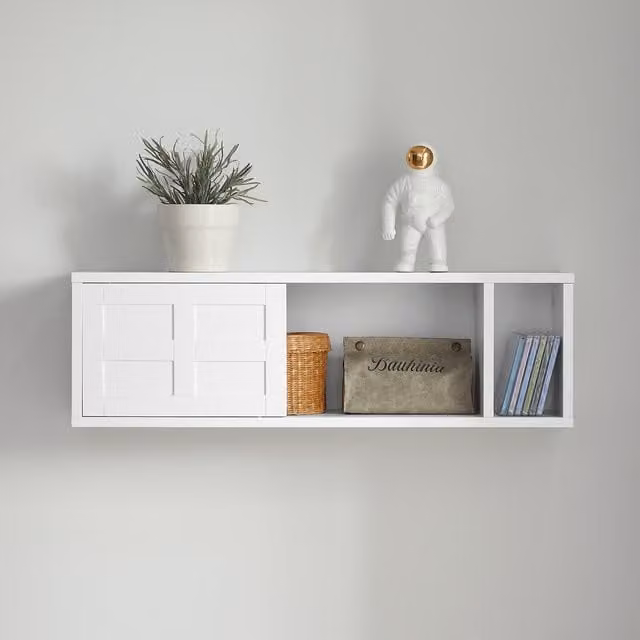 SoBuy Modern White Wall Mounted Storage Cabinet with Sliding Doors and Open Shelves
