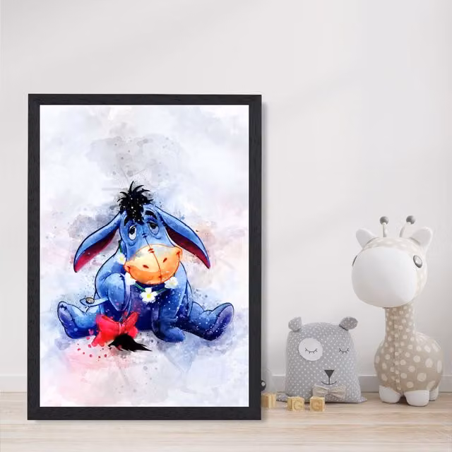 ARTZE Eeyore Watercolour Winnie the Pooh Art Print with Black Frame, Purple, A3 – 1