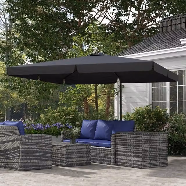 Outsunny Grey Cantilever Parasol with Crank Handle, Tilt Function and Cross Base, 3 m